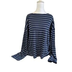 Women's Sonoma Goods Top Size XL Navy Blue White Stripe Long Sleeve NWOT